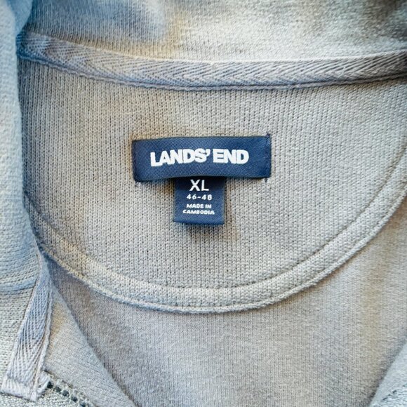 Lands End Mock Neck Pullover 1/4 Zip Mens XL Plaid Gray‎ Sweatshirt Sweater - Picture 5 of 6